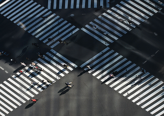 Aerial view of a city crossing