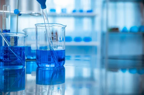 Beakers in a research lab